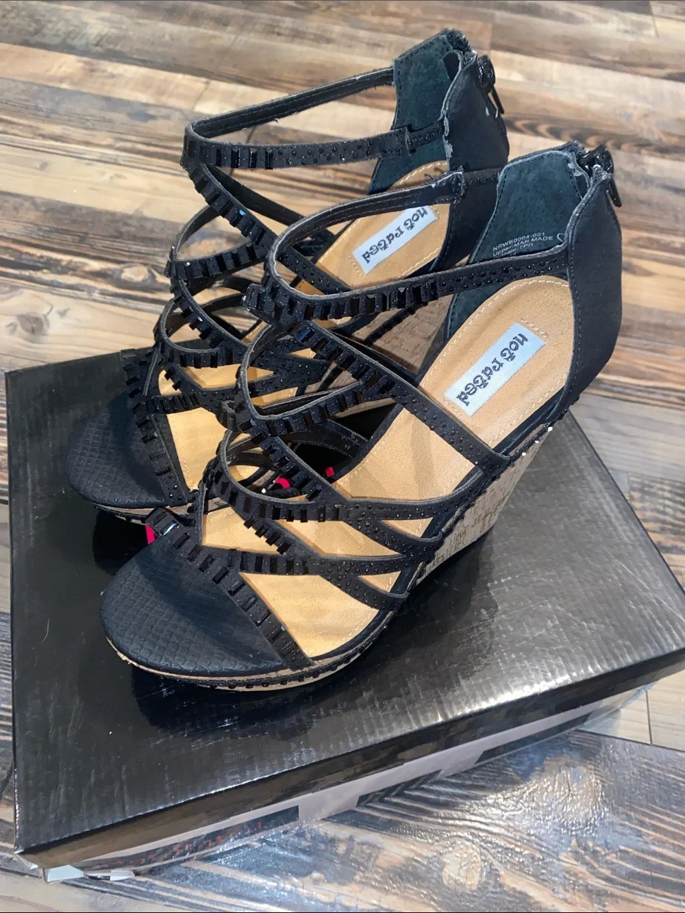 Not Rated Black Strappy Cork Wedge Sandals